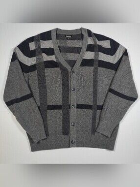 Neiman Marcus Mens Gray Merino Wool Blend V Neck Cardigan Sweater Size L